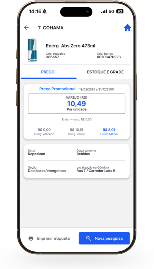 Tela do app Maestro: gestão de produtos